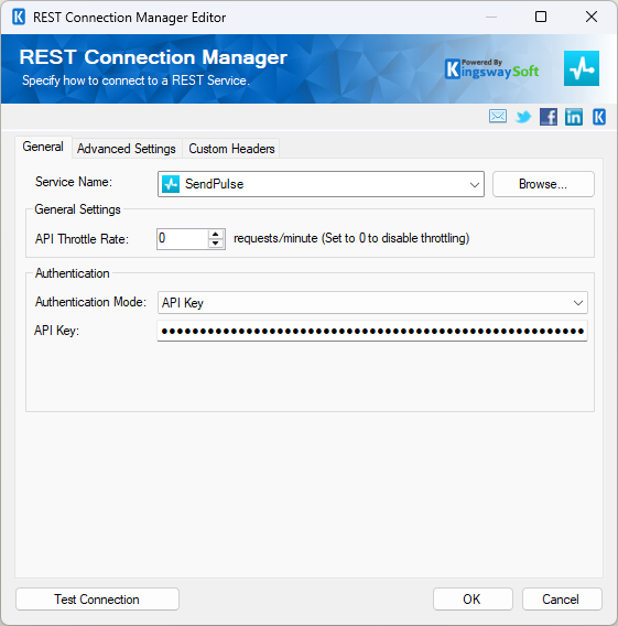 SSIS REST SendPulse Connection Manager - API Key SSIS REST SendPulse Connection Manager - API Key